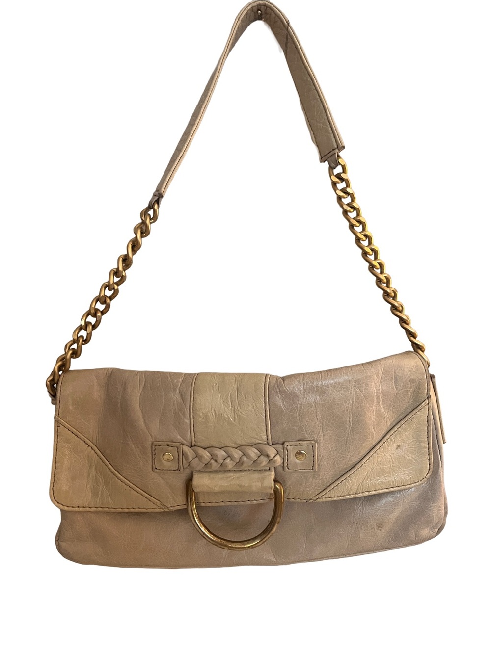 Leather Bagette in Taupe with Gold Hardware Marnie Bugs Original Y2k